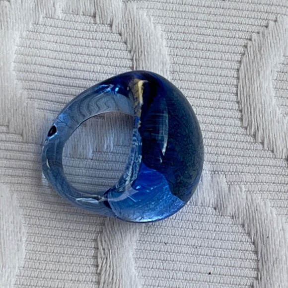 Murano glass ring (6.5) in blue with silver & gold accents. - Picture 3 of 11
